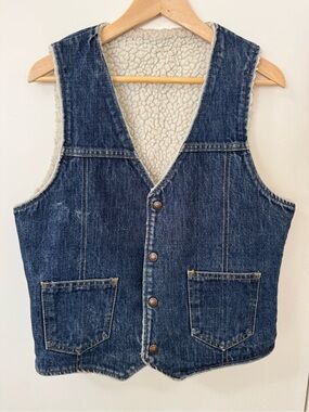 Vintage 60-70s Denim Sherpa Vest Blue Jean Vest M
